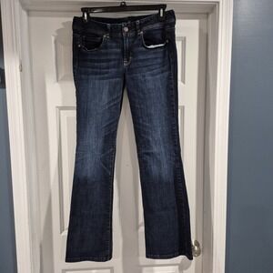 Y2K American Eagle Jeans Womens 12 Long Original Boot Low Rise Dark Wash Stretch